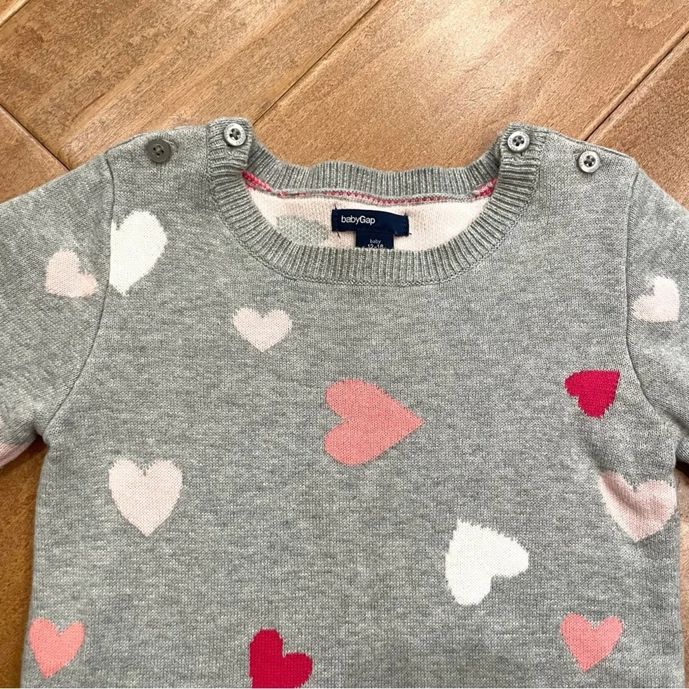 Baby Gap Knit Sweater Set One-Piece 12-18 months Grey Pink White Red Hearts
